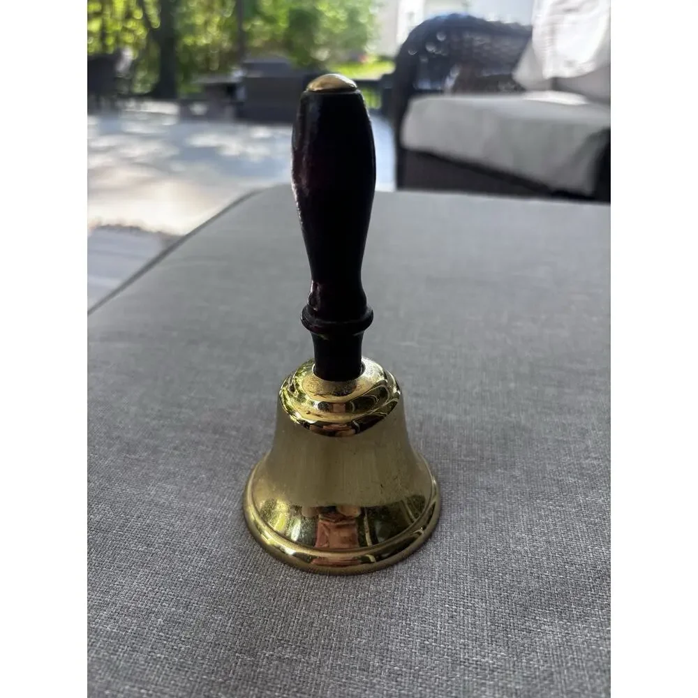 Vintage Solid Brass Hand Bell with Black Wooden Handle for School Teacher Bell